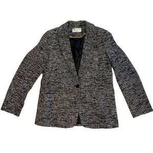 Helene Berman London Black White Tweed Blazer Jacket Made in England Women L
